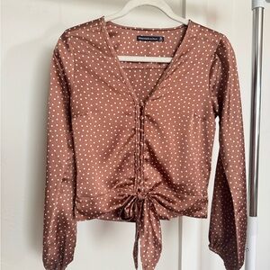 Abercrombie & Fitch Pink Ruched Tie Front Blouse